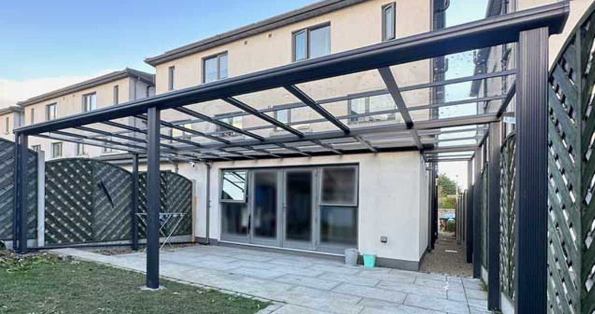 Flat roof aluminium canopy Alumax Ireland