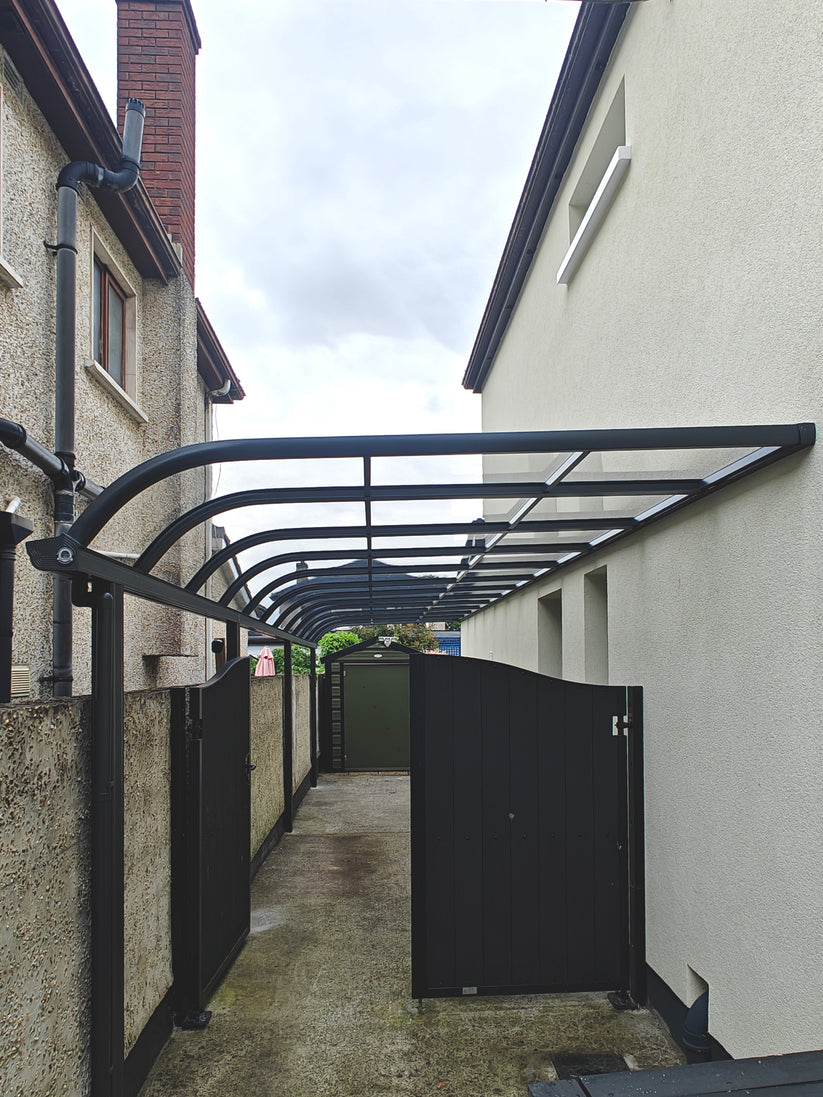 Aluminium canopy over driveway