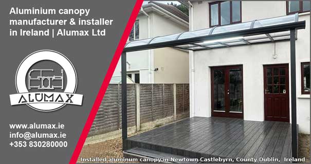 Aluminum canopy with composite decking installed in Newtown Castlebyrn Ireland