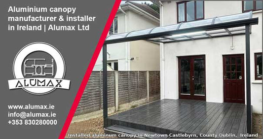 Aluminum canopy with composite decking installed in Newtown Castlebyrn Ireland